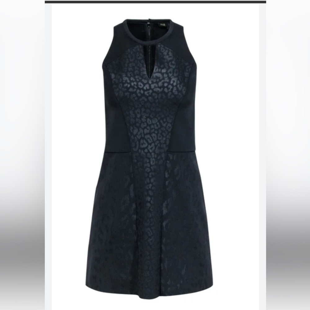 Maje - Black Leopard Print Scuba Knit Dress W/ Keyhole Neckline Sz 6 US